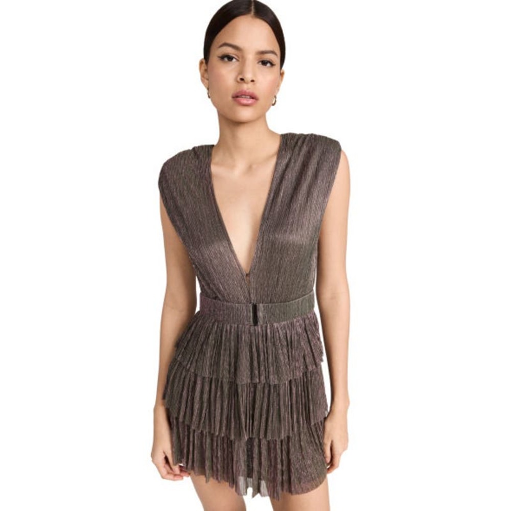 Sabina Musayev Skylar Mini Dress in Metallic Bronze, size XL